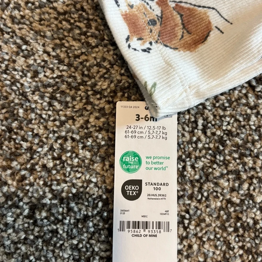 NWT NEW! Carter's White & Tan Koala Print Baby One Piece Footie Sleeper 3-6 mo